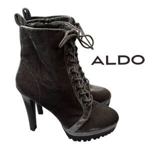 ALDO Women's Aliria Velvet Platform Lace-up Heels Ankle Booties 7.5